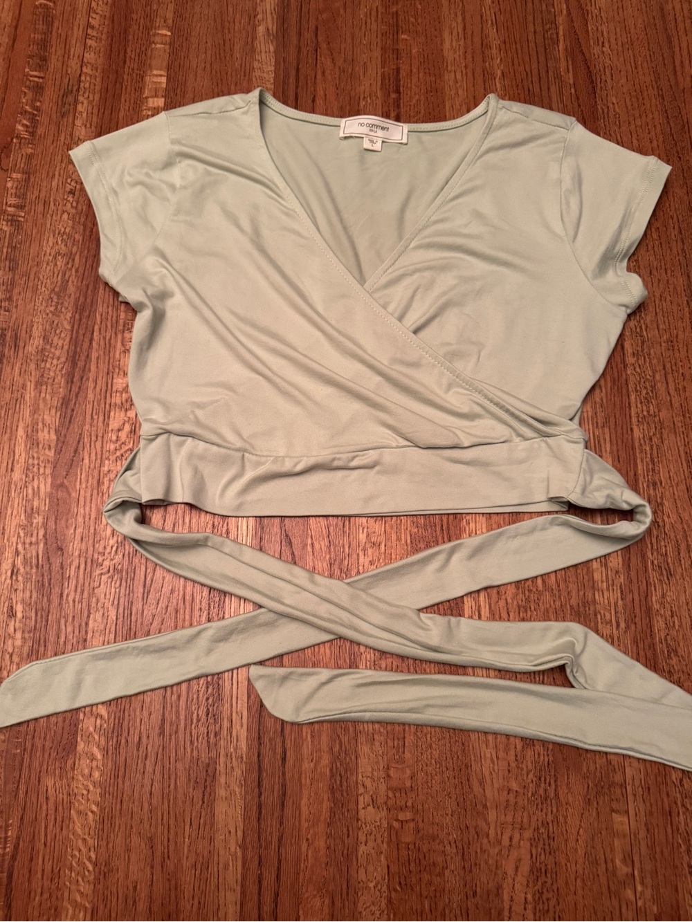 No Comment NY-LA Sage Green Wrap Tie Crop Top — Size Large